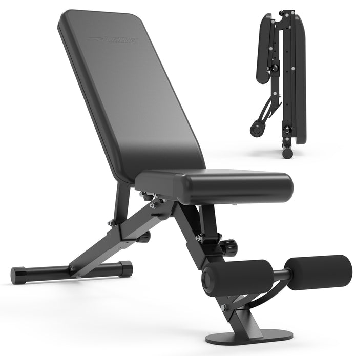 leikefitness Adjustable Weight Bench Foldable Workout Exercise Bench with Automatic Lock for Upright Incline Decline and Flat Full Body Exercise