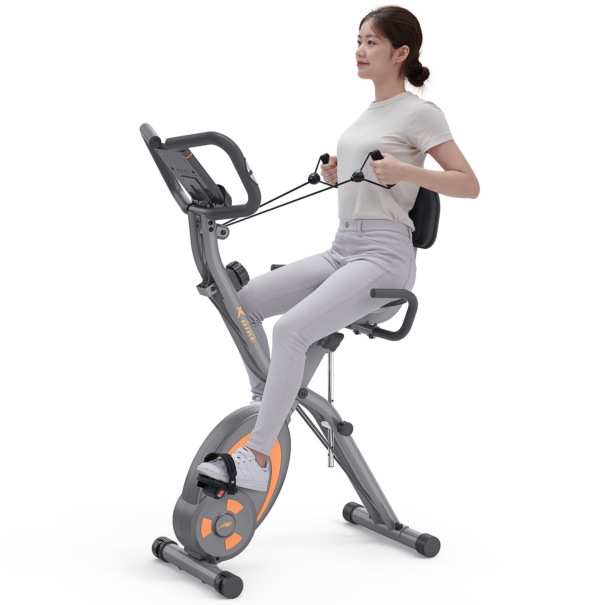leikefitness Folding Stationary Bike Recumbent Exercise Bike w/Arm Resistance Bands-Pulse Sensor-LCD Monitor and Easy to Assemble Indoor Cycling Bike 2280
