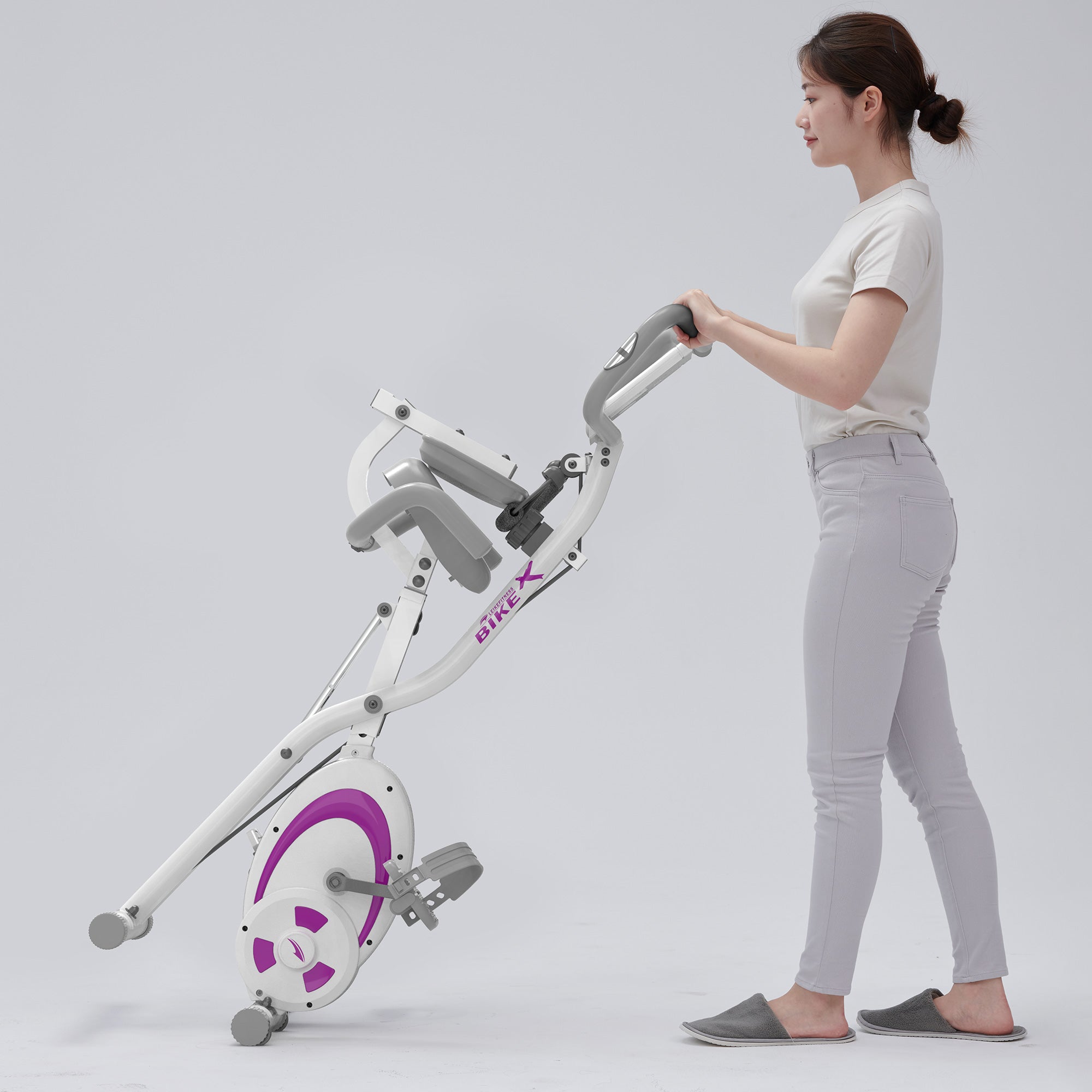 leikefitness Folding Stationary Bike Recumbent Exercise Bike w/Arm Resistance Bands-Pulse Sensor-LCD Monitor and Easy to Assemble Indoor Cycling Bike 2280
