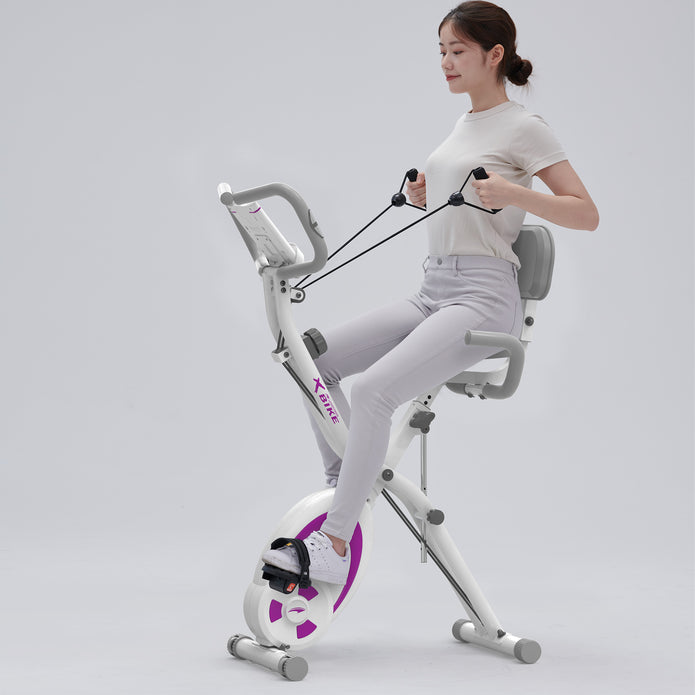 leikefitness Folding Stationary Bike Recumbent Exercise Bike w/Arm Resistance Bands-Pulse Sensor-LCD Monitor and Easy to Assemble Indoor Cycling Bike 2280