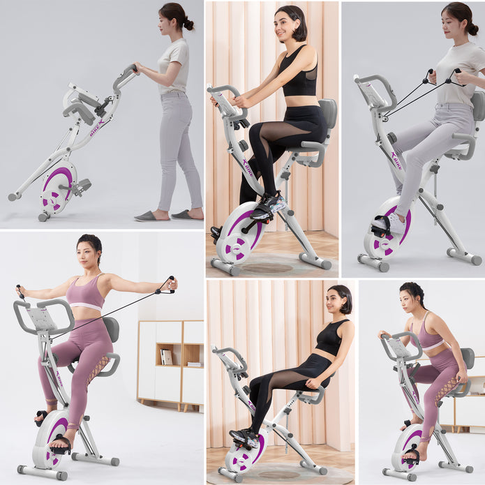 leikefitness Folding Stationary Bike Recumbent Exercise Bike w/Arm Resistance Bands-Pulse Sensor-LCD Monitor and Easy to Assemble Indoor Cycling Bike 2280