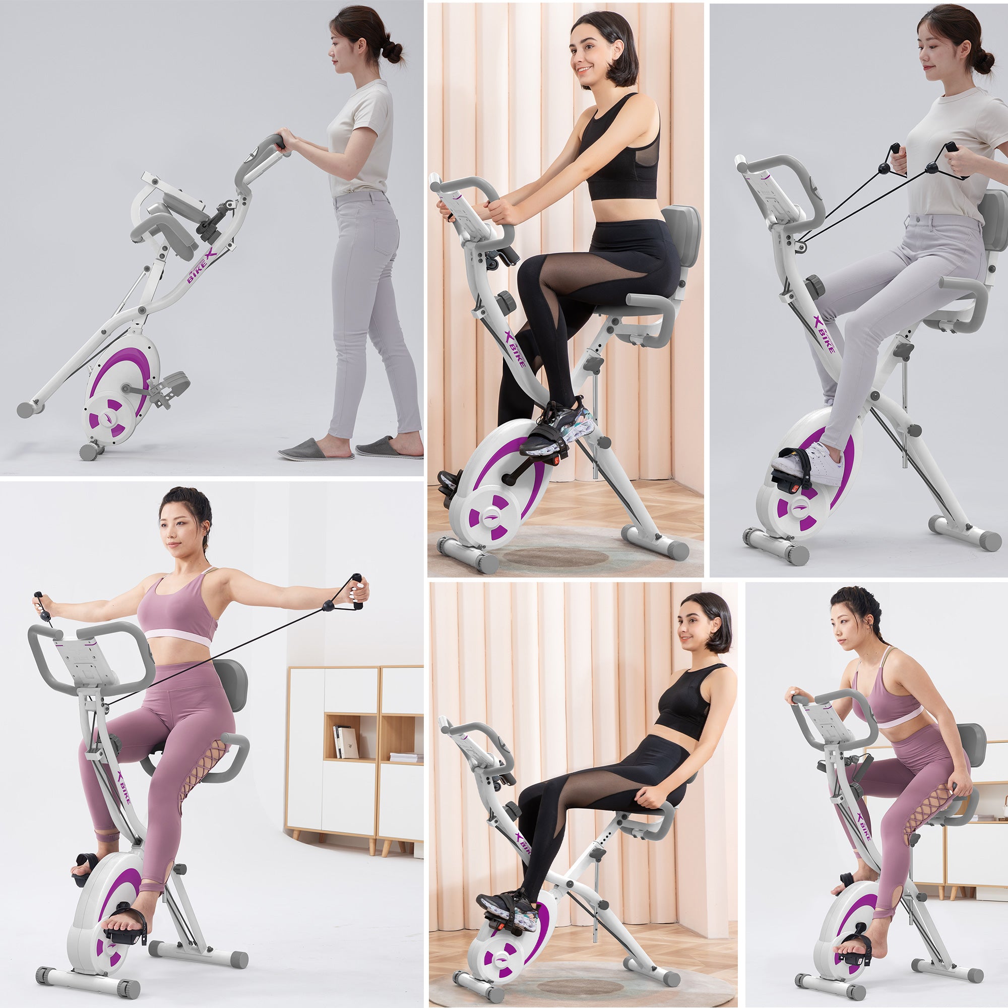 leikefitness Folding Stationary Bike Recumbent Exercise Bike w/Arm Resistance Bands-Pulse Sensor-LCD Monitor and Easy to Assemble Indoor Cycling Bike 2280