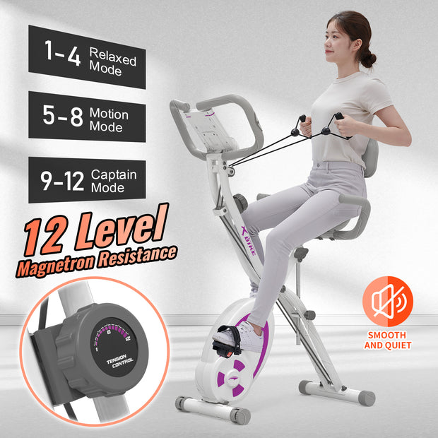 leikefitness Folding Stationary Bike Recumbent Exercise Bike w/Arm Resistance Bands-Pulse Sensor-LCD Monitor and Easy to Assemble Indoor Cycling Bike 2280