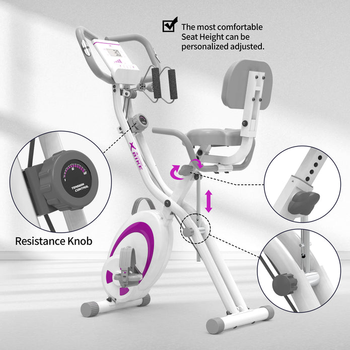 leikefitness Folding Stationary Bike Recumbent Exercise Bike w/Arm Resistance Bands-Pulse Sensor-LCD Monitor and Easy to Assemble Indoor Cycling Bike 2280