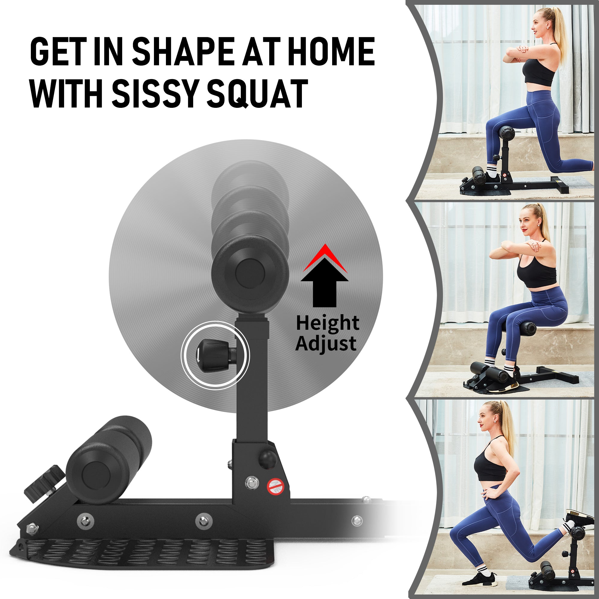 leikefitness Deep Sissy Squat Bench Core Workout Multifunctional Leg Exercise Machine for Home Gym