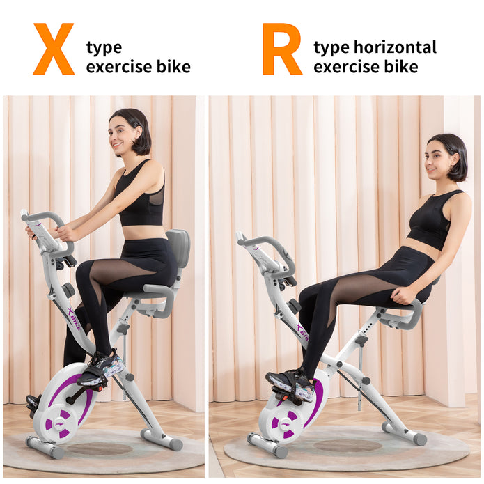 leikefitness Folding Stationary Bike Recumbent Exercise Bike w/Arm Resistance Bands-Pulse Sensor-LCD Monitor and Easy to Assemble Indoor Cycling Bike 2280