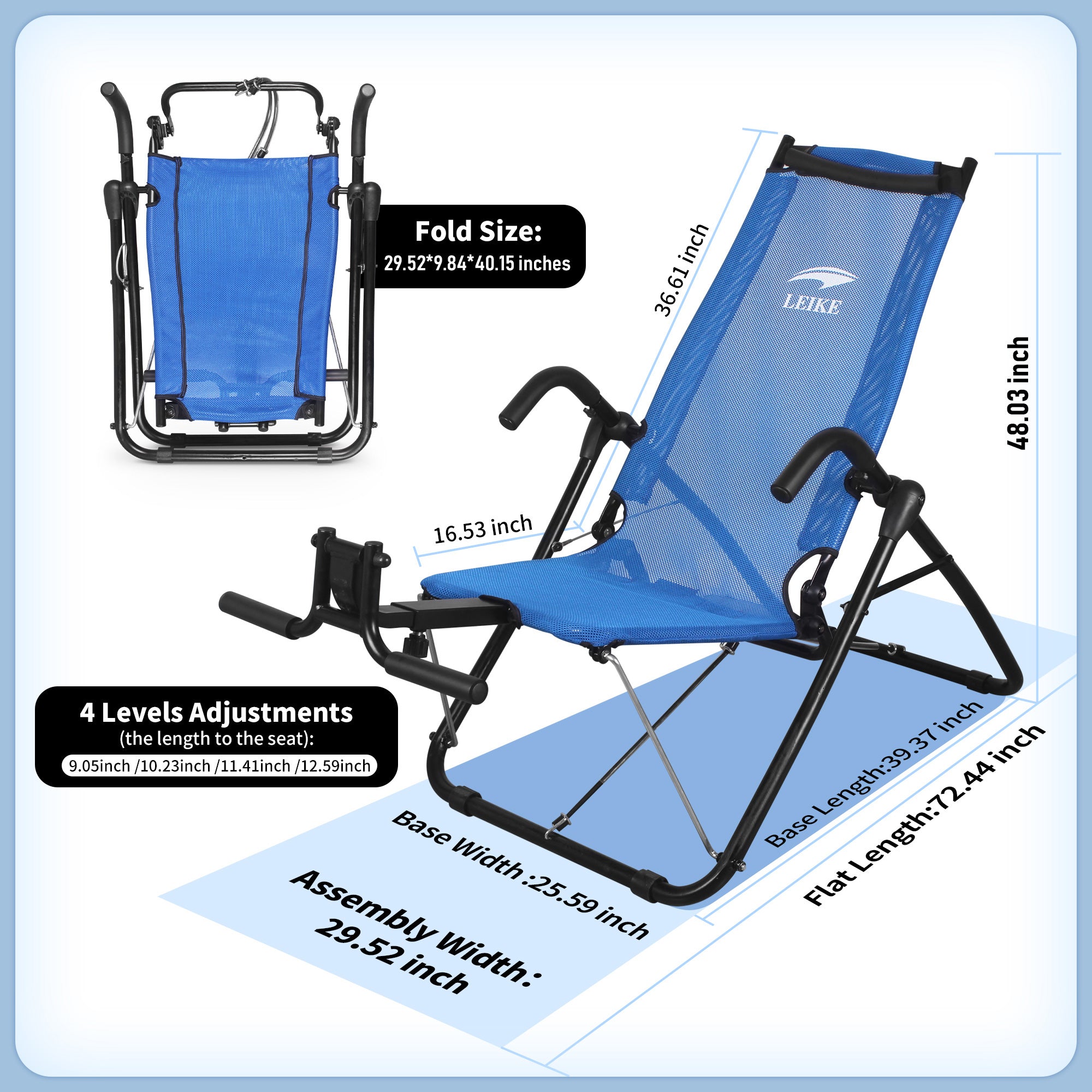 leikefitness Ab Exercise Chair Core Strengthening Lightweight Foldable Sport Abdominal Exerciser Strength Training Inversion Equipment AB3900(Blue)