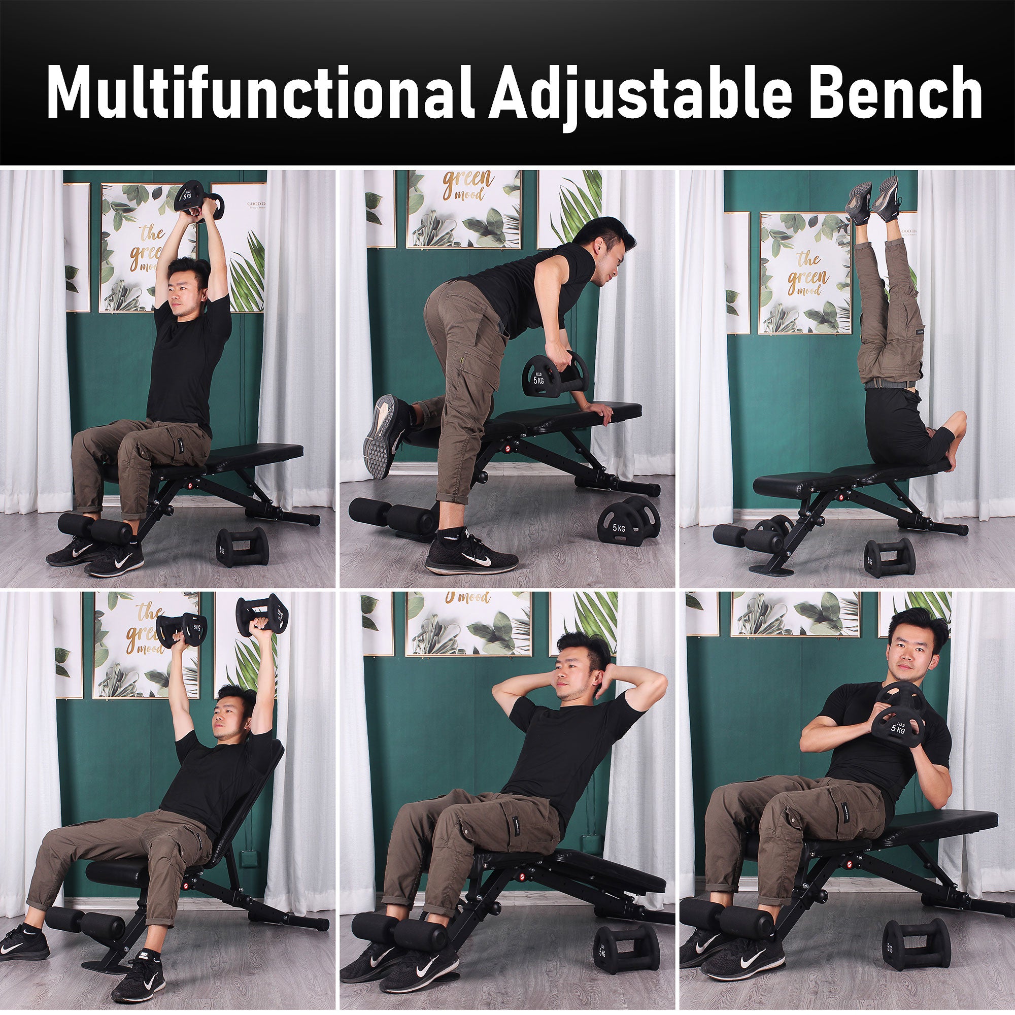 leikefitness Adjustable Weight Bench Foldable Workout Exercise Bench with Automatic Lock for Upright Incline Decline and Flat Full Body Exercise