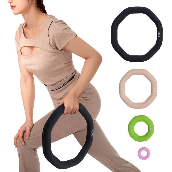 Leikefitness Weight Ring 2-in-1 Kettlebell & Dumbbell, cast iron+PVC coating, Yoga Exercise, Aerobics, Core Training, 4 in a set (0.33LB + 5.5LB + 7.7LB + 9.9LB)