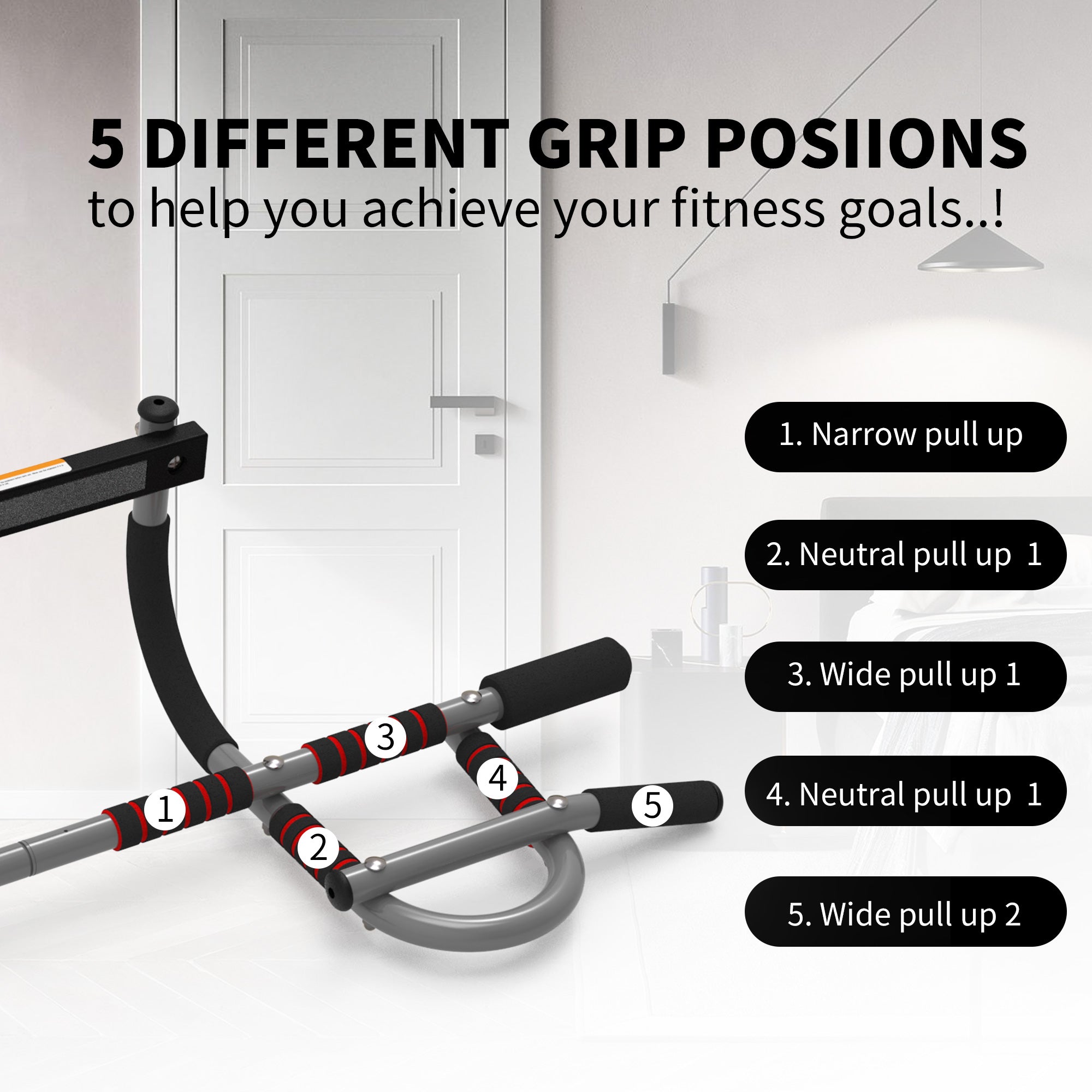 leikefitness Pull-Up Bar For Door Frame Adjustable Portable Upper Body Fitness Workout For Home Gyms (AB7010)