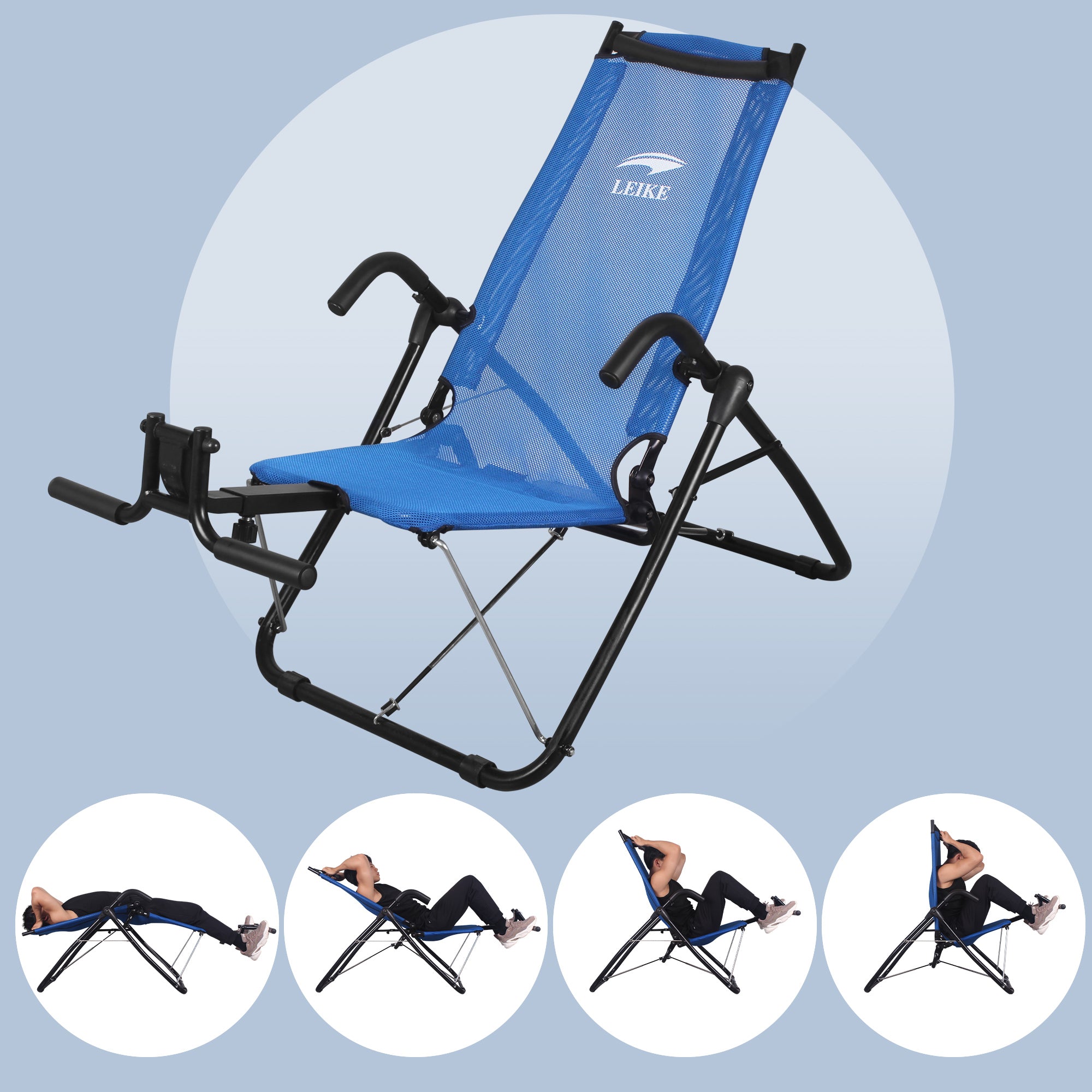 leikefitness Ab Exercise Chair Core Strengthening Lightweight Foldable Sport Abdominal Exerciser Strength Training Inversion Equipment AB3900(Blue)