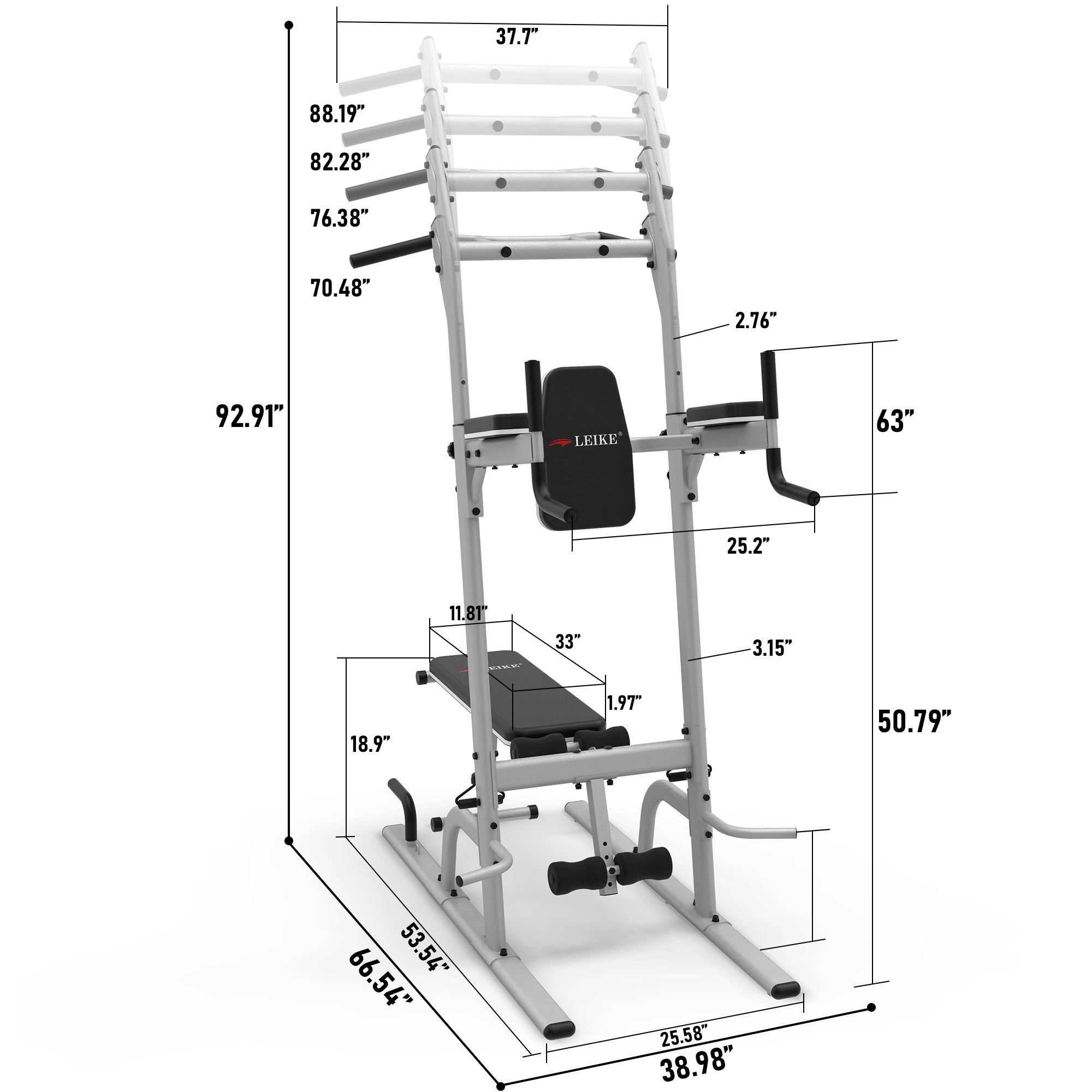 leikefitness Multifunction Power Tower Exercise Equipment,Pull Up Dip Station,Height Adjustable for Home Gym Strength Training Fitness Equipment,Dip Stands,Pull Up Bars,Push Up Bars,VKR